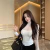 Women's Sheer Mesh Long-Sleeve T-shirt, Spring/Autumn, Half-High Neck Layer, Stylish & Sexy Under Layer.