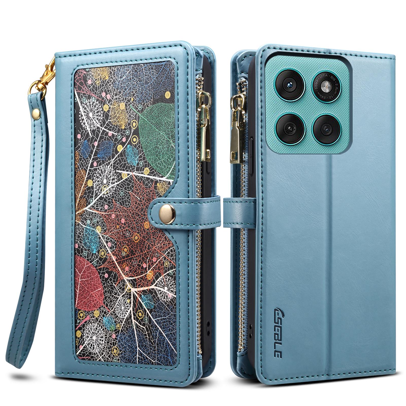 

ESEBLE Galaxy Series For Motorola Edge 60 Pro 5G Case RFID Blocking Leather Zipper Phone Cover with Shoulder Strap + Wrist Strap A