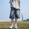 Summer Flower Embroidered Denim Shorts Men's and Women's Design Sense Washed American Retro Straight Loose Wide-leg Five-point Pants