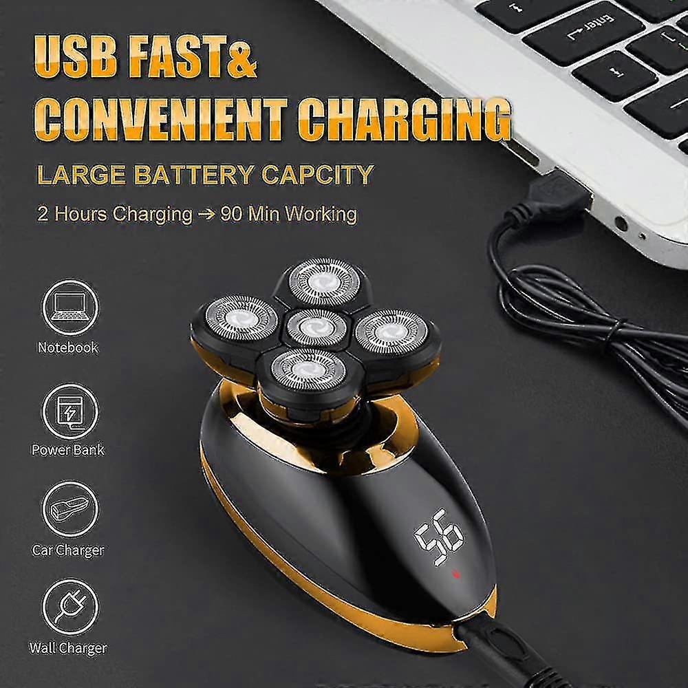 Electric Shavers For Men Bald Head,razors Shaving 5-in-1 5d Haircut Usb Rechargeable Led Cordless,rotary Shaver Grooming Kit With Clipper Nose Hair Si