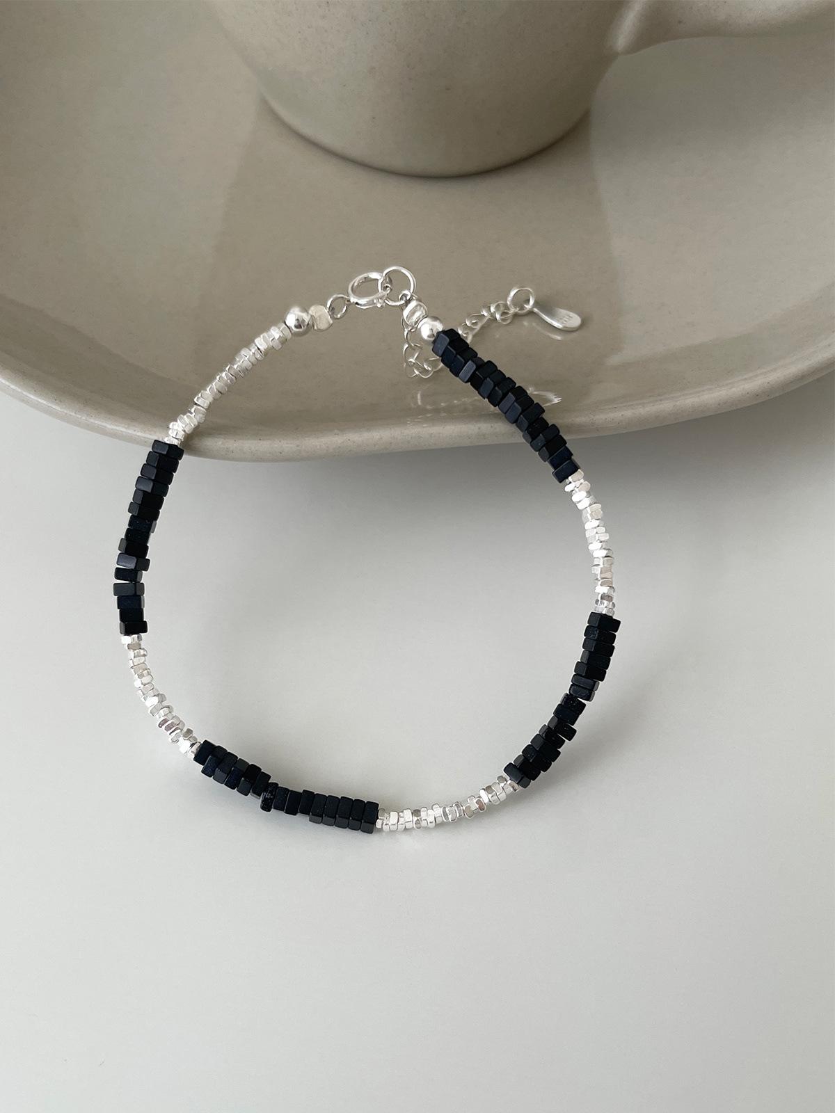 

925 стерлингового серебра круглый браслет из бусин женский нишевый элитный ощущение прохлады sa spice girl черный камень украшения для рук сломанные серебряные украшения 925 silver