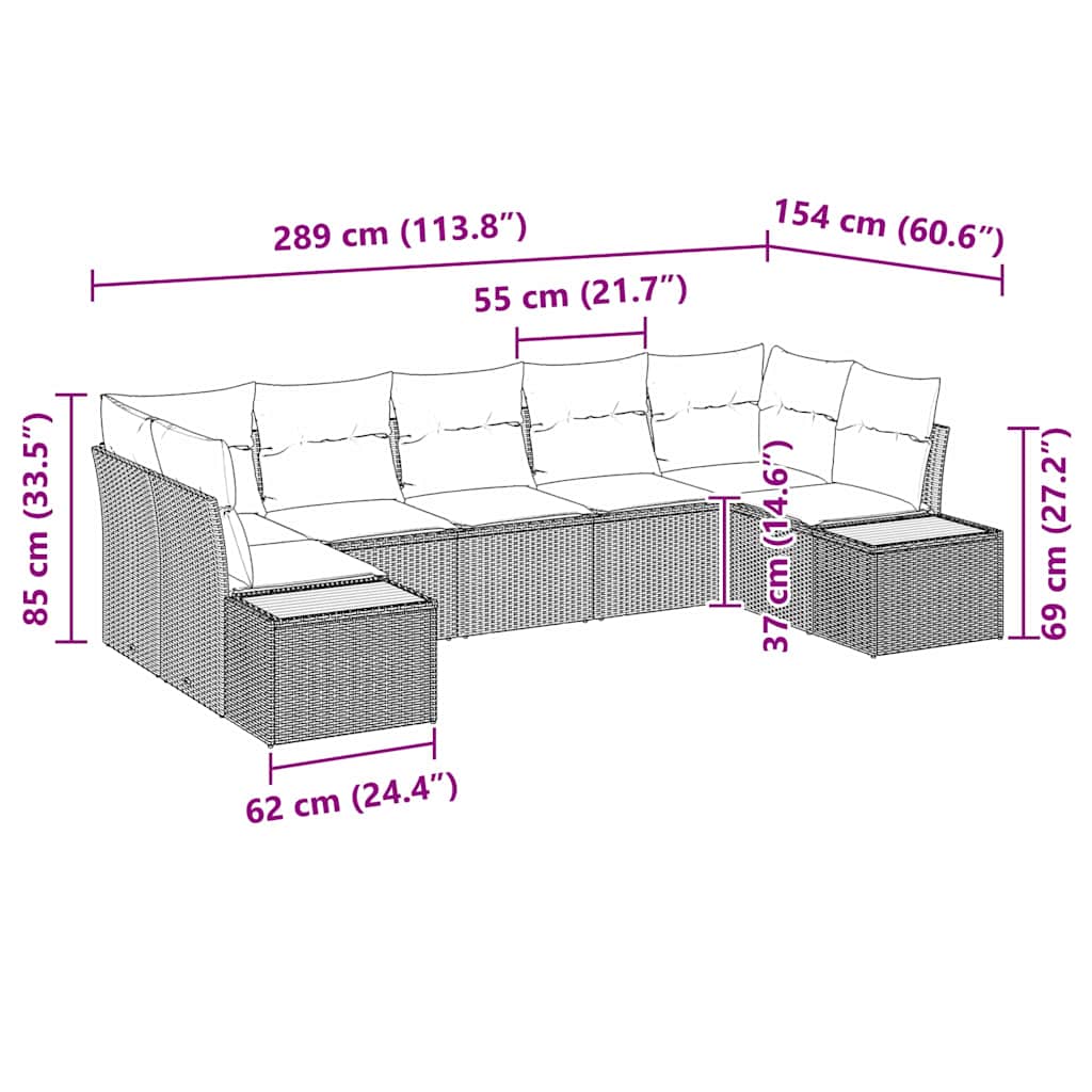 7 Piece Grey Poly Rattan Garden Sofa Set with Cushions and Storage