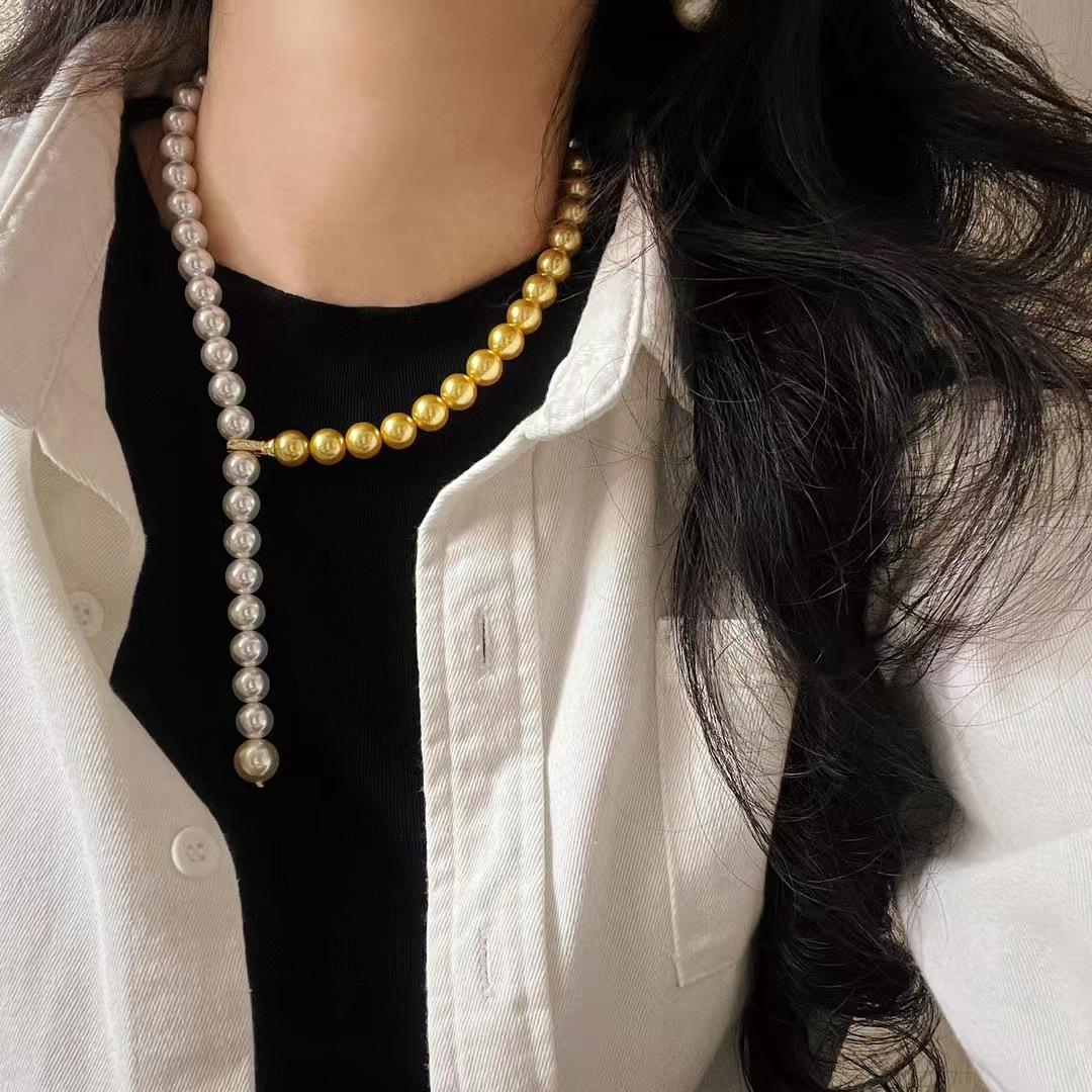 Vintage High Quality Strong Light Artificial Crystal Pearl Sweater Chain Necklace