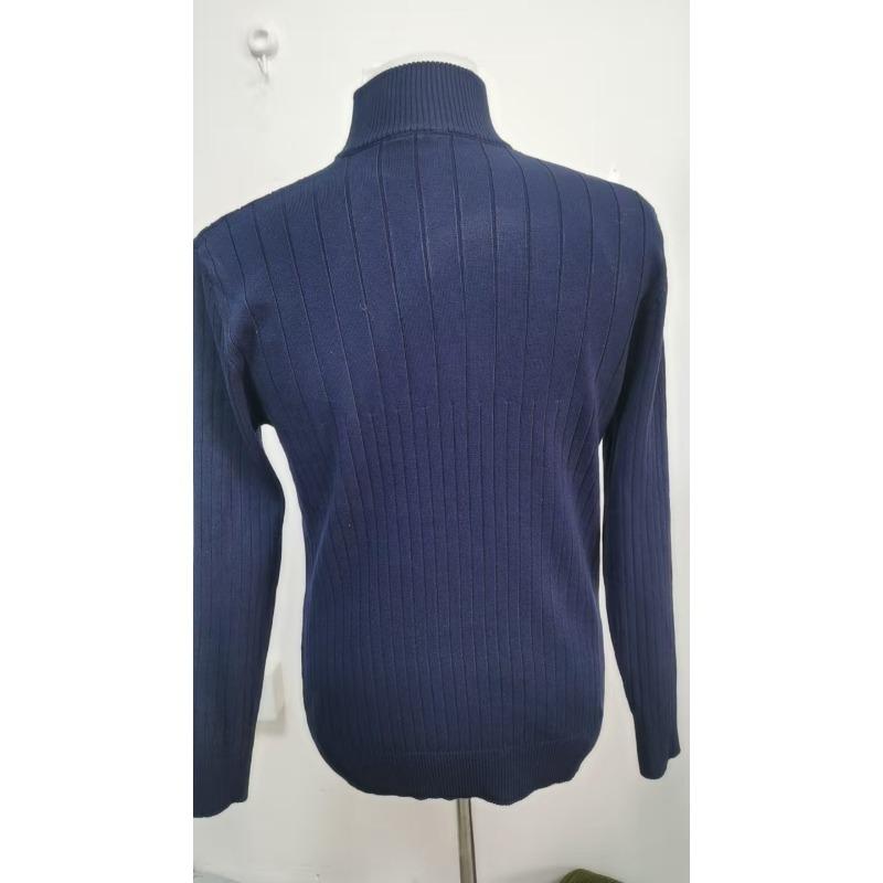 Half Zip Stand Collar Men Solid Color Casual Knitted Pullover Sweater
