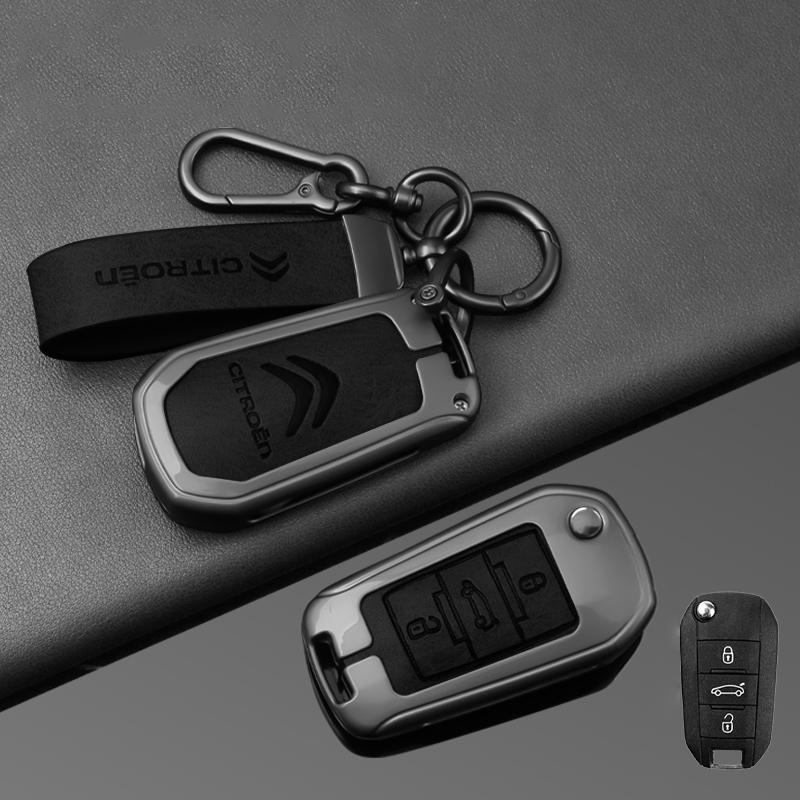 DBGO4 Leather Zinc Alloy Car Flip Key Case Cover Holder Shell Kerring For Citroen C3 C4 CACTUS C6 C8 Auto Key Protector Accessories