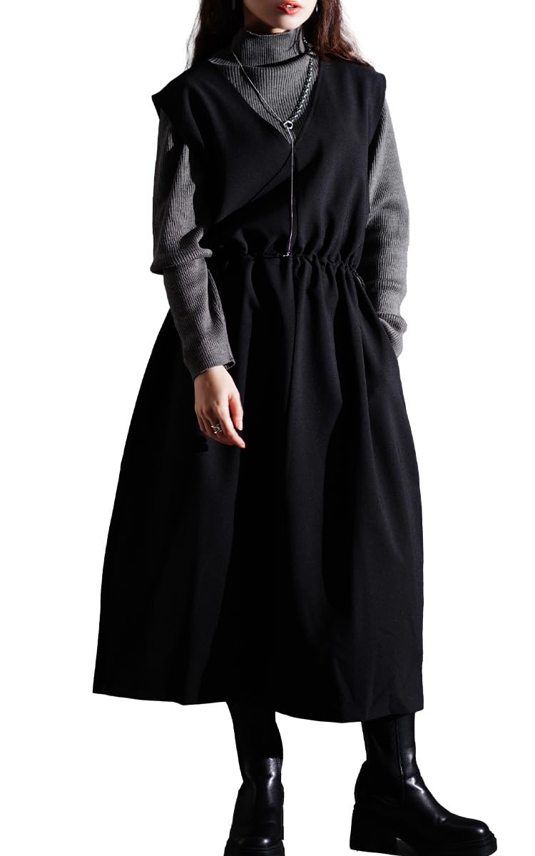 

Gold Japan Women s Plus Size Dress, Jumper Skirt, V-Neck, Drawstring, Pockets, Stretch, Spring, Autumn, Winter, Summer, nw-24032, LL-3L, Black