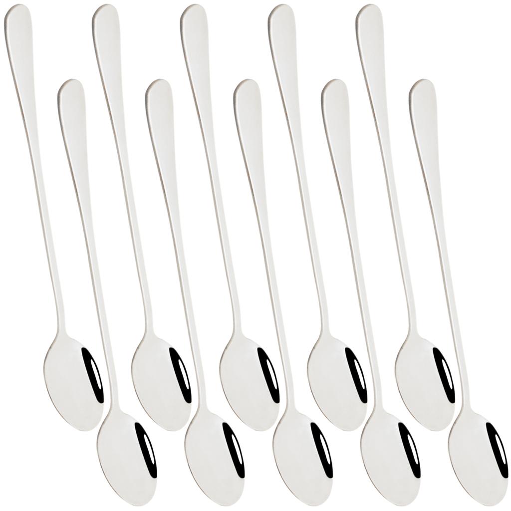 10 Stück Edelstahl Langstieliger Löffel Geschirrset Eislöffel Kaffeelöffel Eiscremelöffel Langlebige Küchenutensilien