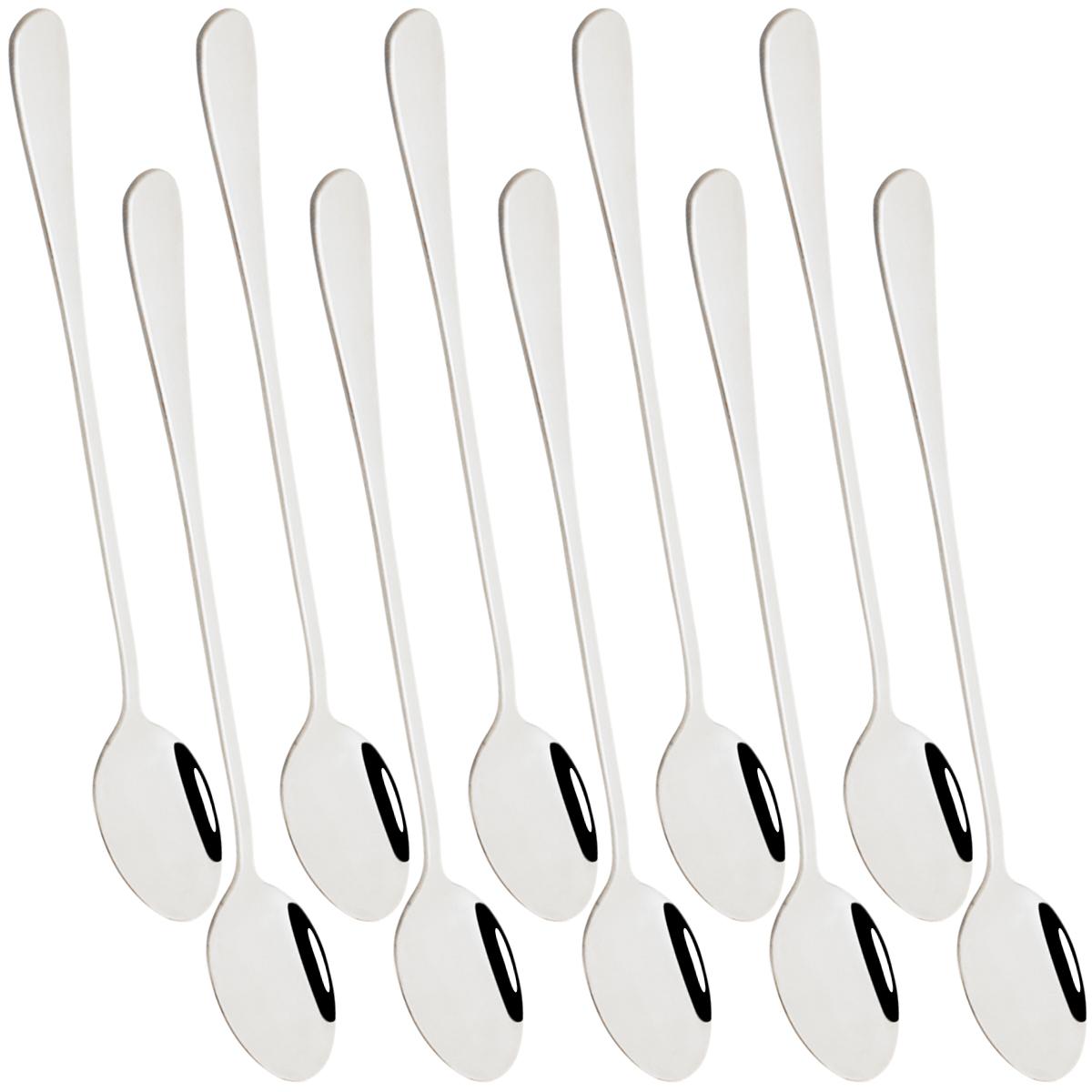 

10pcs Stainless Steel Long Handled Spoon Dinnerware Set Iced Tea Spoon Coffee Spoon Ice Cream Spoon Durable Kitchen Utensils серебряный
