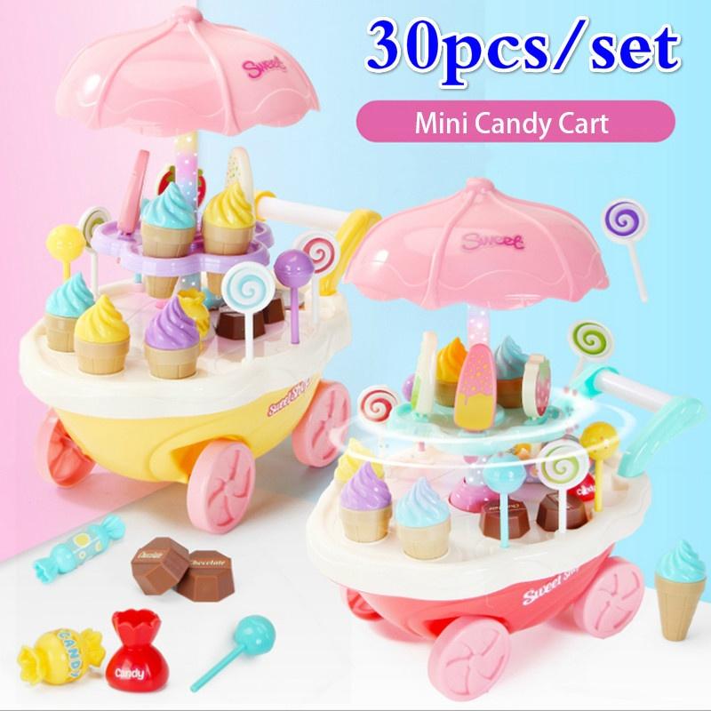 30pcs/set Mini Rotatable Candy Cart Small Ice Cream Shop Supermarket Children 's Toys