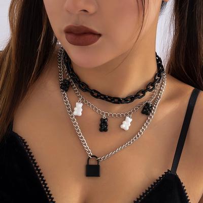 Kreative Doppelschicht Bär Halskette Mann Hip-Hop Einfache Halsband Kette Nähen Exquisite Halskette Kragen Geschenk