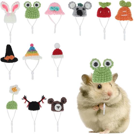 12 Pcs Hamster Hats, Cute Mini Hat Small Animals Hat with Adjustable Rope, Tiny Hats for Snakes Lizard Guinea Pig Bearded Dragons Holiday Party