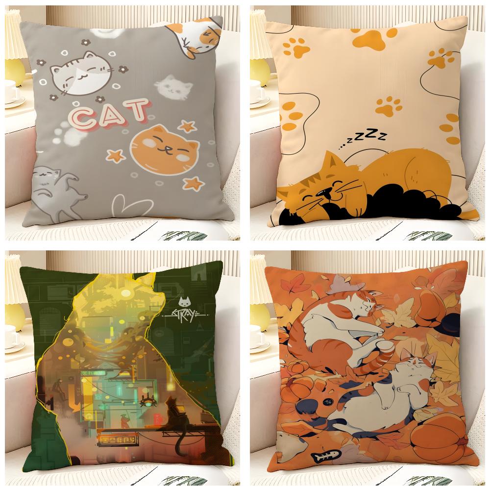 Cute Animal Floral Decorations 1 Pillow Case Natural Linen Pillow Case Double-Sided Decor Sofa Pillowcase Home Decor