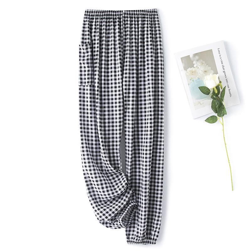 Dámské letní bavlněno-hedvábné pyžamové kalhoty: Lehký, Odolný proti komárům, Volný střih, Elastický kotník, Na pláž nebo na doma.