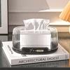 Plastic Tissue Box Built-in Spring Automatic Lifting Napkin Dispenser Box Visible Large Capacity Paper Box Container Living Room