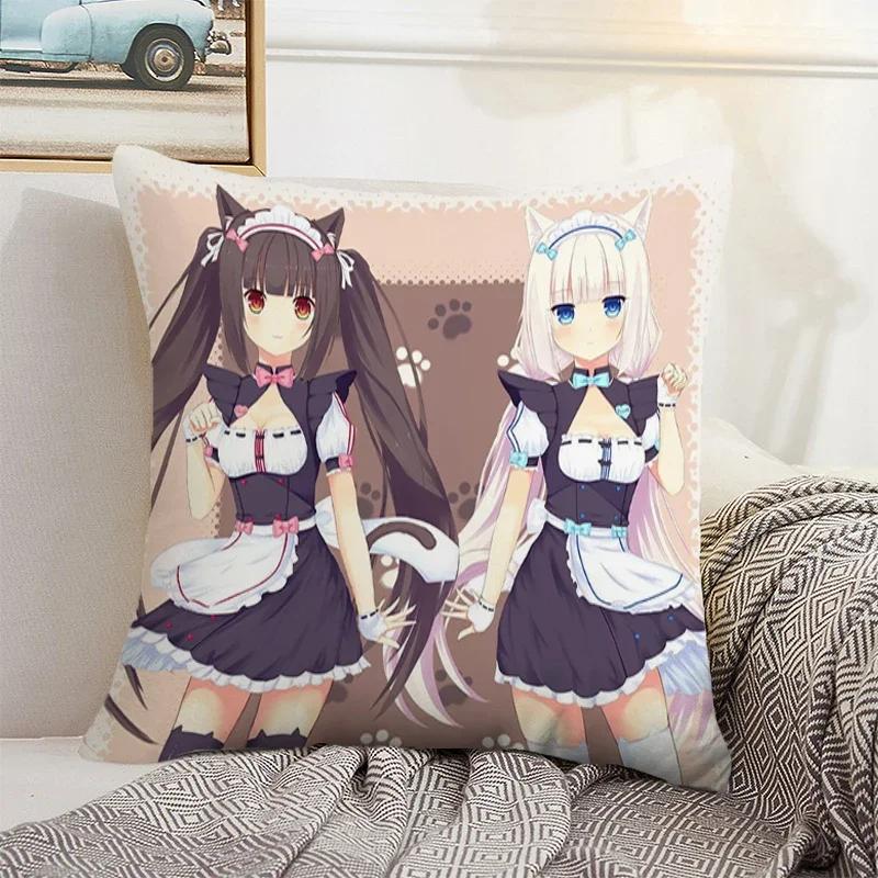 Nekopara 50x50 Cushion Cover 45 × 45 Decorative Pillowcase for Pillow Home Decor Car Decoration Pillowcases Bed Cushions Kawaii