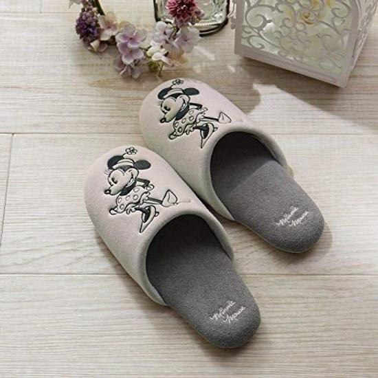 Disney Slippers Washable Sturdy Design Indoor Soft Monochrome Minnie Mouse M