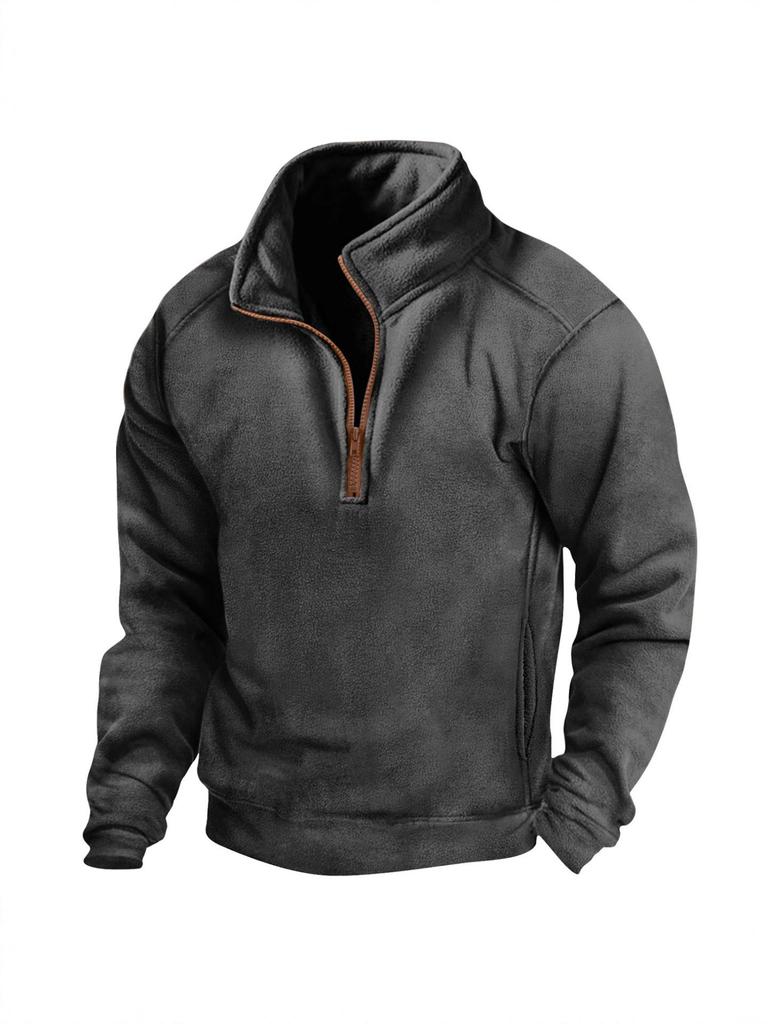 Men's Tactical Warm Stand Collar Half Zip Hoodie - Long Sleeve Outdoor Sports Pullover