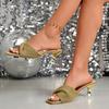 Pleated Stiletto Slippers Summer New Square Toe Open Toe Anti-slip Wear-resistant High Heels