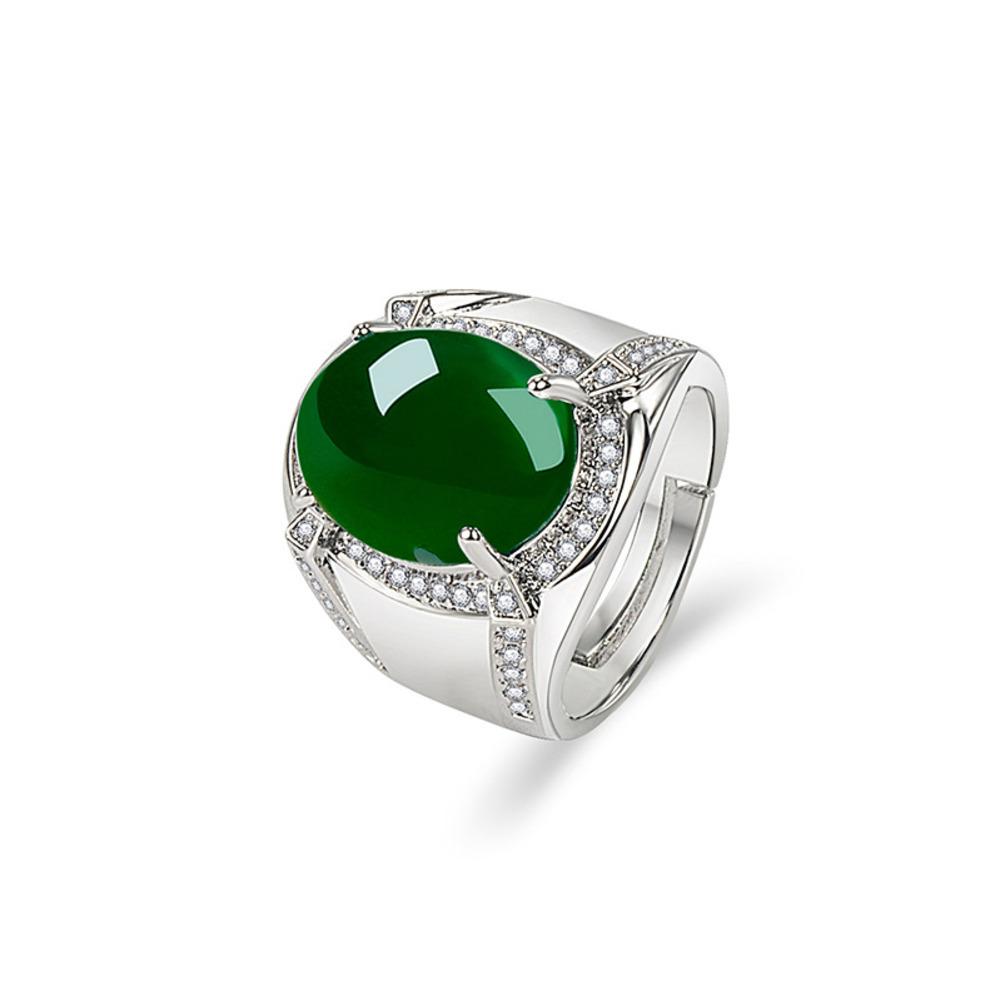 Wosikate Men'S Domineering Oval Shape Chrysoprase Ring Fashion Jewellery  Copper Business Adjustable Ring For Men