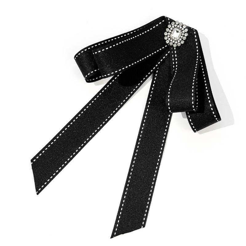 Schwarzes Schleifenstoff Schleife Brosche Krawatte Bluse Pullover Ausschnitt Accessoires Dekoration