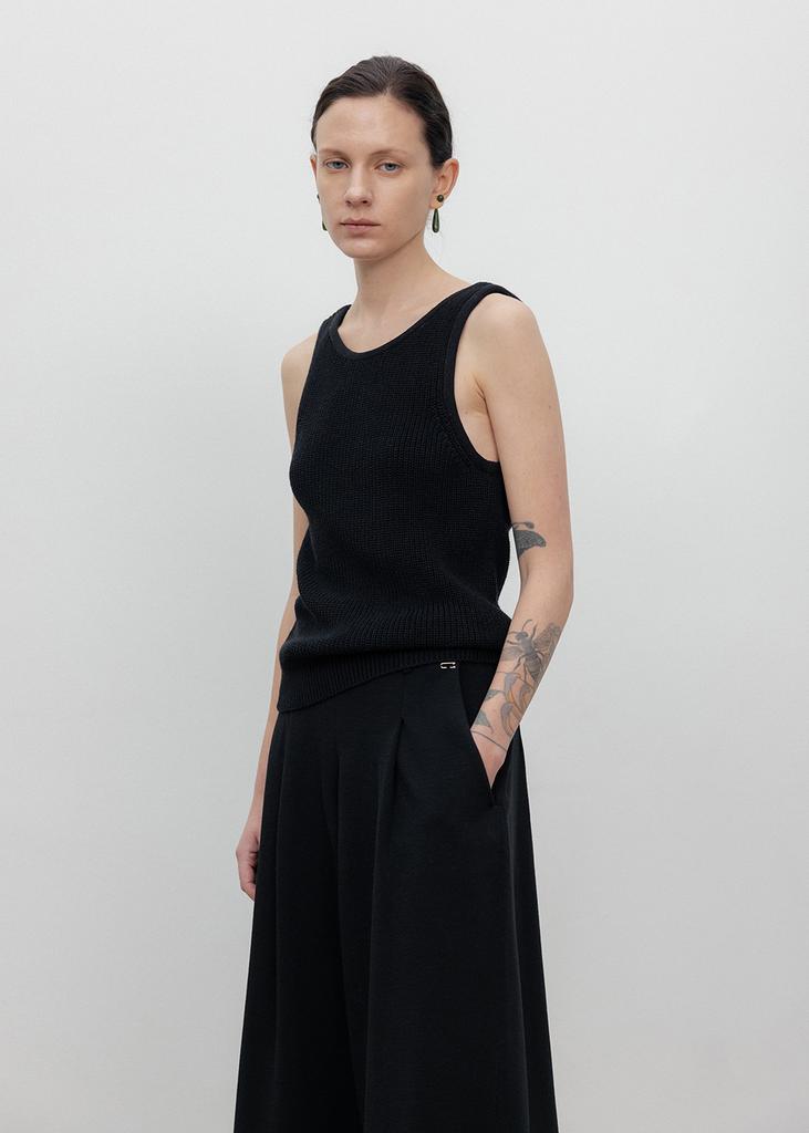 UMARMUNG Elastic Cotton Knitted Culotte Pants_Black