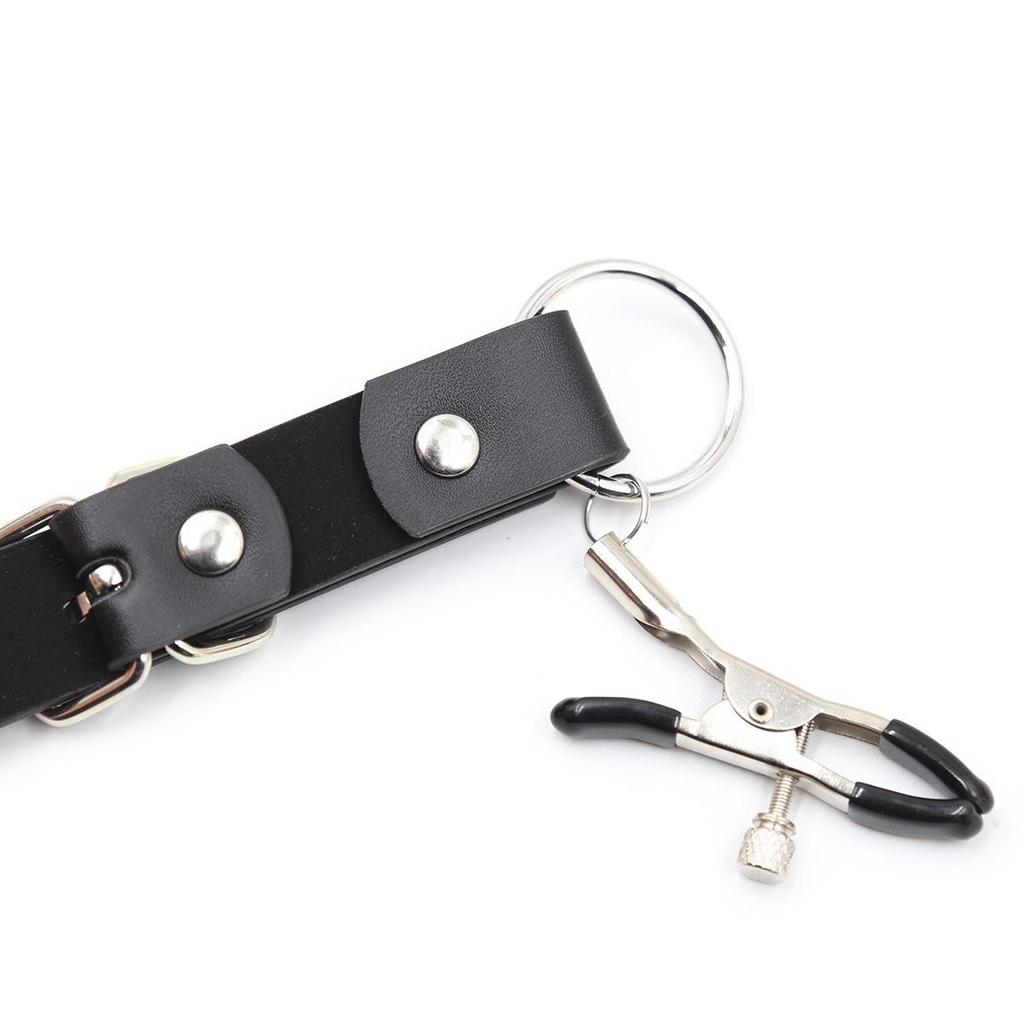 Leather Leg Cuffs & Clit Clamps Bondage Set for Couples