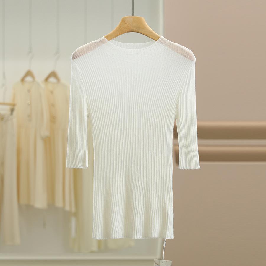 

Трикотаж из кашемира и шелка-мальберри бренда Yuebu - Осенняя коллекция 2025 XL грязно-белый