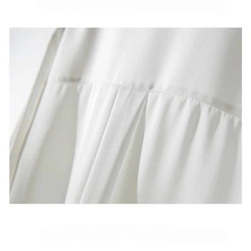 White Satin Shirt Loose Fit Spring Autumn Black Blouse Fashionable Design High Quality Comfortable Stylish Top