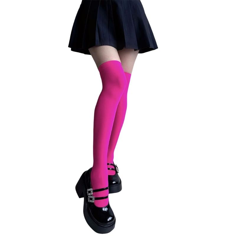 Damen Blickdichte Seiden Oberschenkelhohe Strümpfe Leggings Strumpfwaren Japanische Stile Anime JK Mädchen Bunte Überknie Lange Socken
