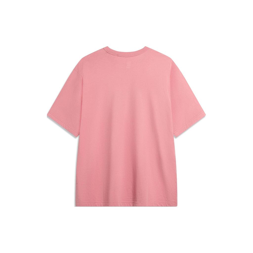 Li-Ning Badfive Tactical Letter Print Casual Round Neck Loose Short Sleeve T-Shirt Men Tops Peach-Pink AHSU431-7