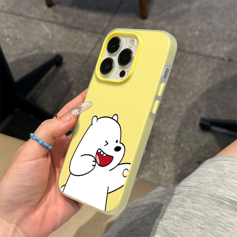 Simple White Bear Suitable for Apple 16/17promax Mobile Phone Case iPhone15 Skin Matte 14 Jelly Air Case