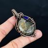 Ammonite Fossil & Lapis Lazuli 999 Copper Wire Wrapped Pendant, Handmade Gemstone Jewelry Pendant For Memorial Day