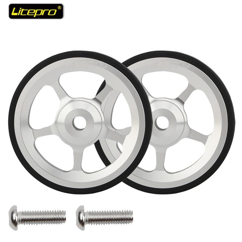 Litepro For Brompton Folding Bike Easy Wheel Extension Rod Rear Cargo Rack Easywheel Telescopic Rod Silver Wheel