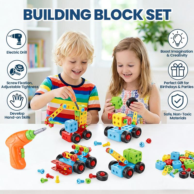 Kids Building Blocks Set Electric Drill Assembly Screw Toy Puzzle Multifunctional Educational STEM Toys for Boys Girls Birthday