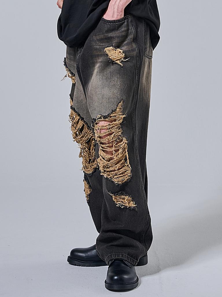 OTHERFITS Vintage Distressed Hip Wide Denim Pants (Dark Denim)