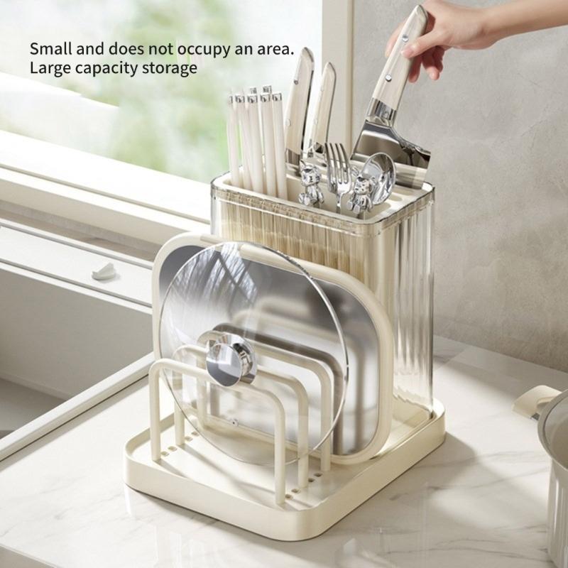 Multifunctional Kitchen Cutter and Cutting Board Stand with Chopstick Holder Space Saving Storage Rack Organizers