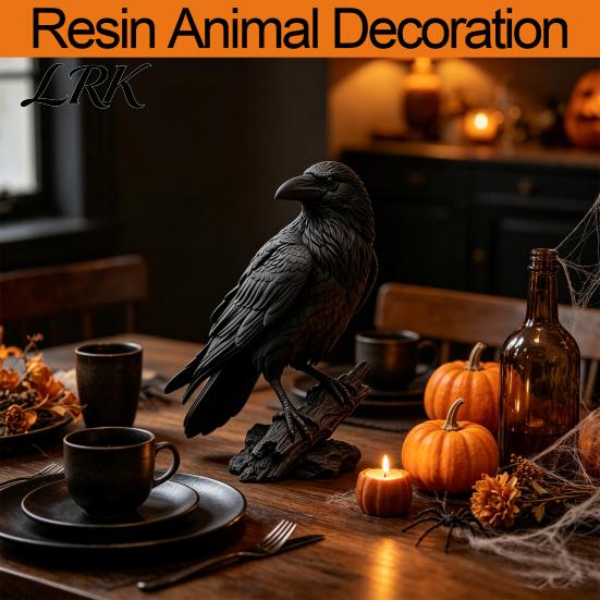 Unique Birthday Gift for Gothic Lovers Realistic Black Crow Figurine, Resin Raven Statue Halloween Tabletop Figurine Decor, Dark Spooky Ornament Home