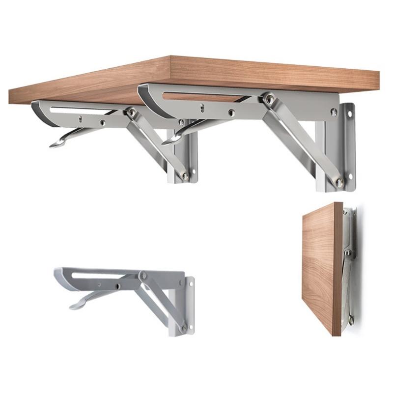 Folding Shelf Brackets Stainless Steel Collapsible Shelf Bracket Wall Mounted DIY Triangular Brackets for Table Work F