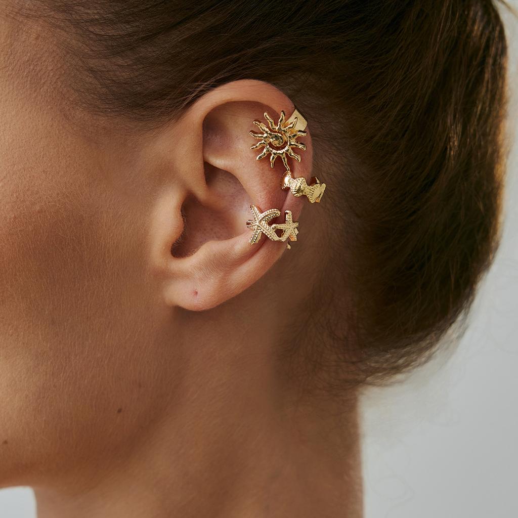 Holiday Style Flower Starfish Stud Earrings Set, Sweet And Cool Exquisite Small Bow C-Shaped Earrings.