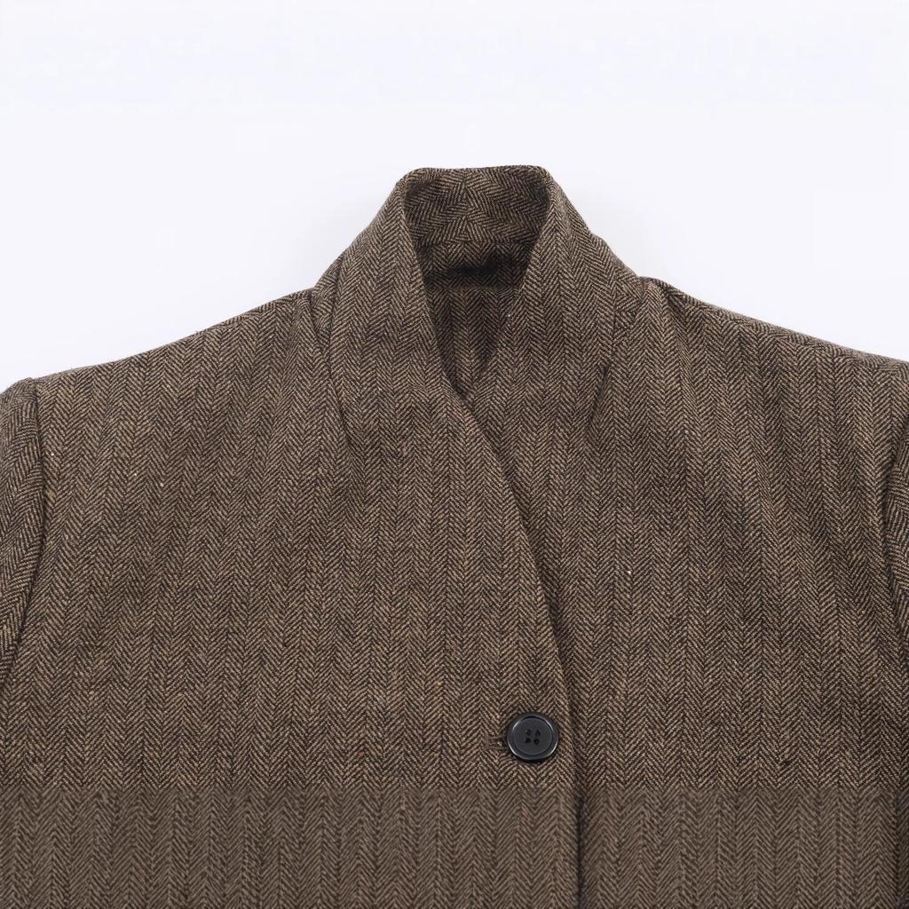 Autumn New European and American Style Blended Herringbone Twill Blazer Top