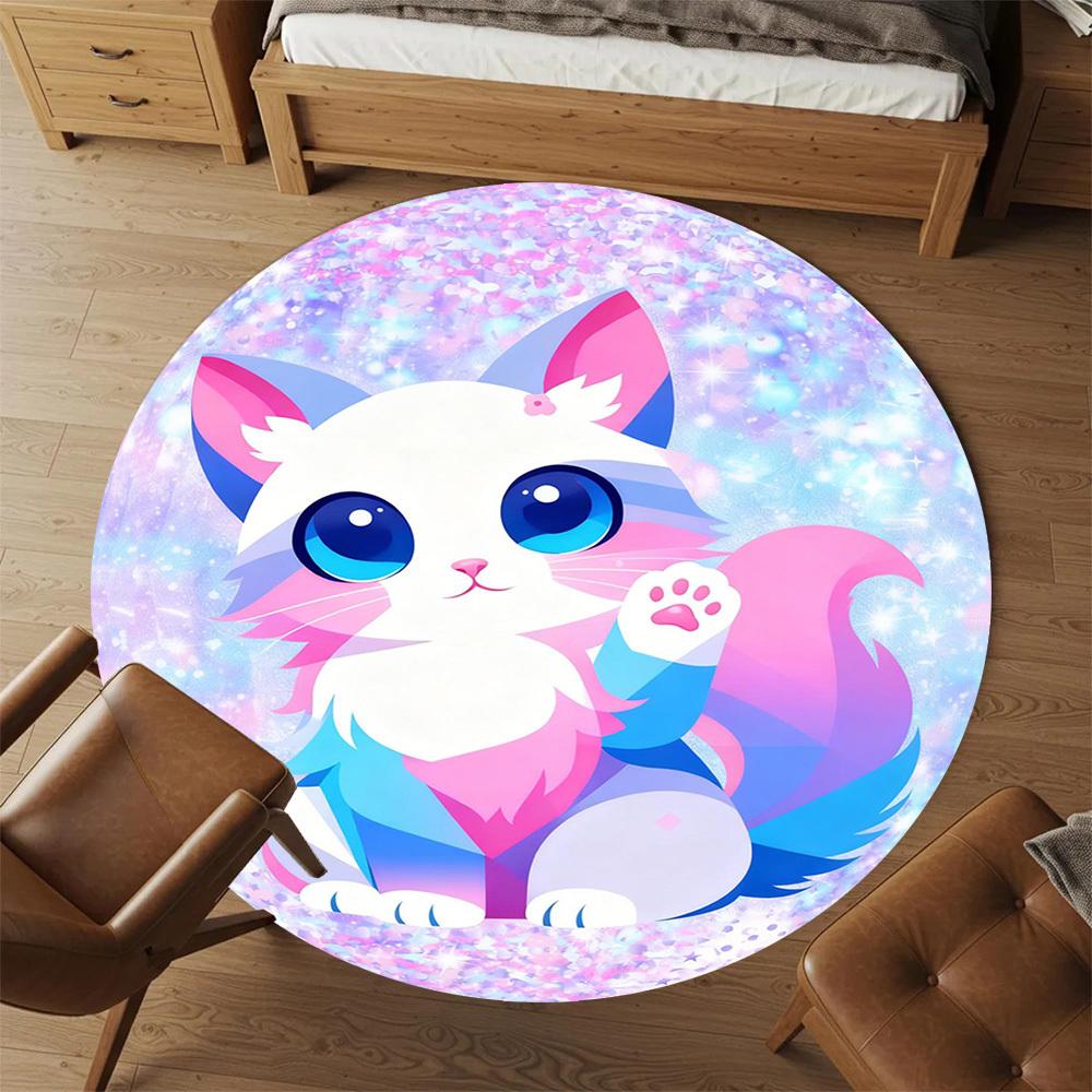 1PC Cat Fantasy Round Chair mat Area Rug - Non-Slip, Floor Mat for Office, Bedroom, and Indoor Decor -Gift D1127185