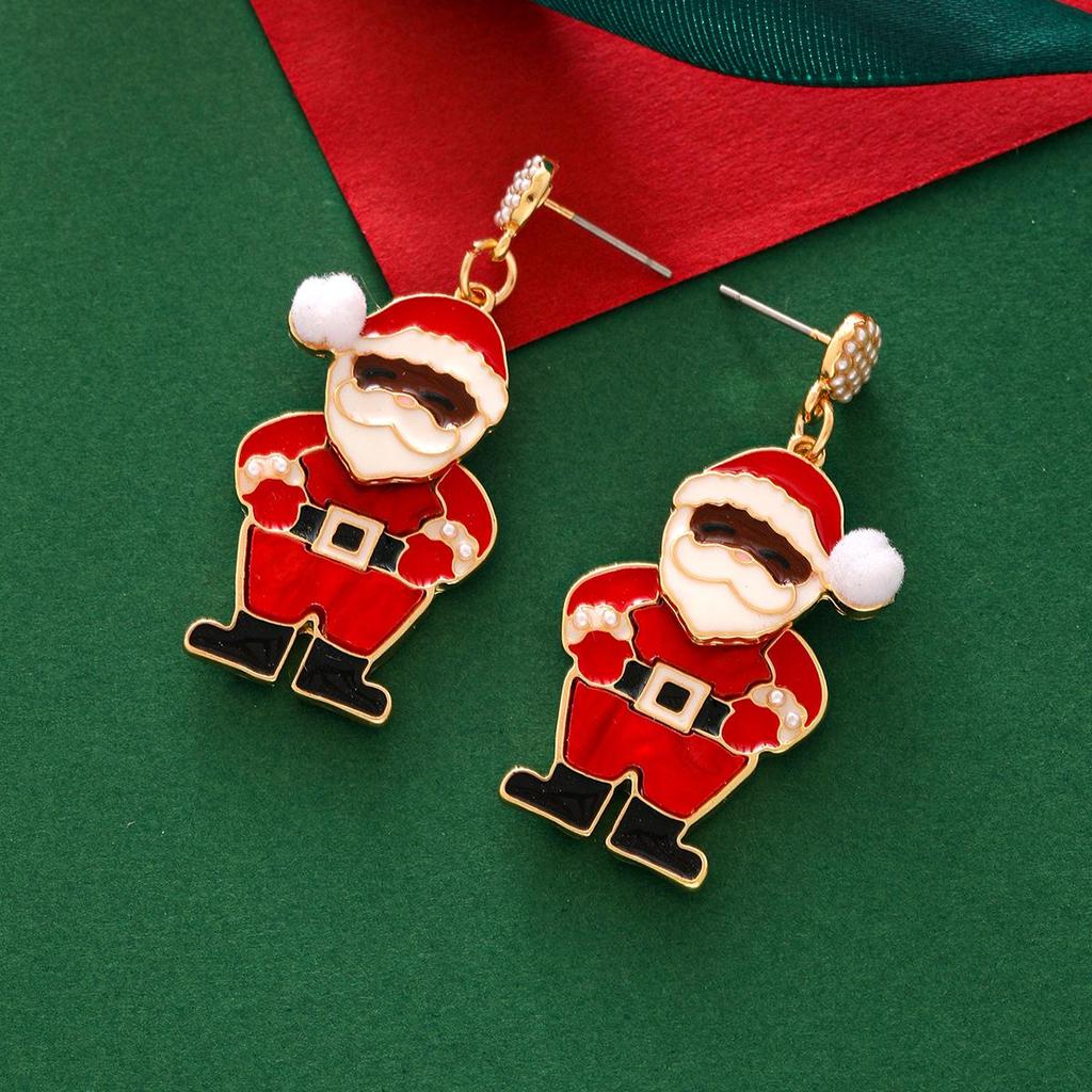 High-End European & American Cartoon Santa Claus Alloy Earrings - Festive and Fun.