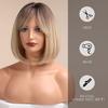 ALAN EATON Short Ombre Blonde Wig for Women Natural Straight Synthetic Hair Bob Wigs with Bang Party Daily Heat Resistant Hair