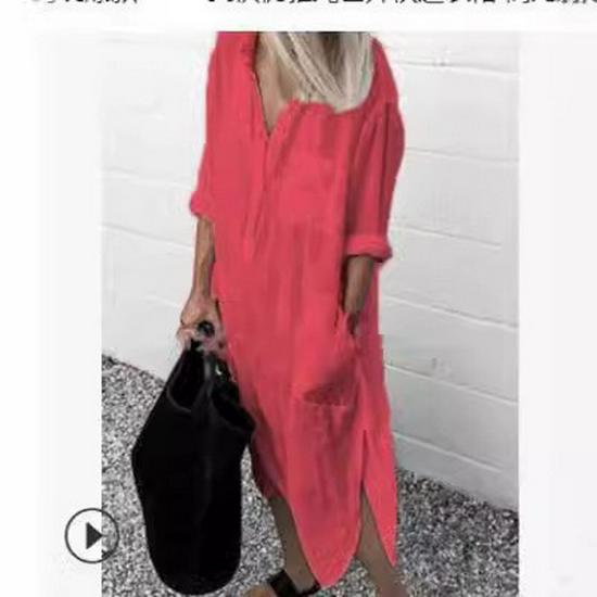 2025 Summer-Autumn Elegant Solid Color Rivet Button Long Shirt Dress