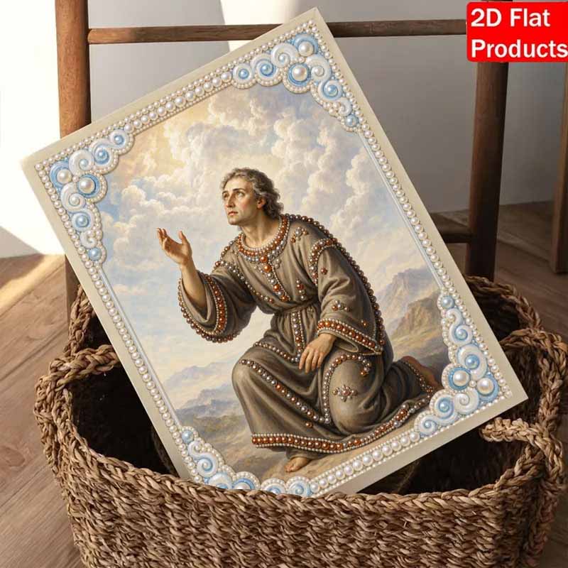DIY 5D Pearl Bead Painting Kit with Frame Religious Saint Portrait Design Shiny Canvas Art for Bedroom Wall Decor and Gift