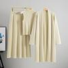 Women's Autumn Winter Knitted Three-Piece Set: Sleeveless Vest, Cardigan Sweater, Midi Skirt.