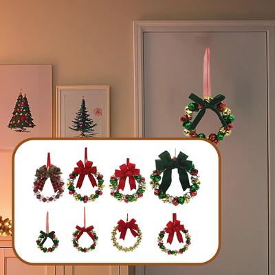 Holiday Scene Christmas Wreath Metal Artificial Bells Bowknot Hanging Decoration for Window Front Door Kitchen Home Wall