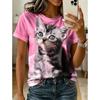 Fashion Women Retro Creative Cat Pattern Print T Shirt Funny Casual O-neck Short Sleeves T-shirt Summer Female Tee Shirt