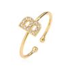 Gold Plated Brass 26 Letter CZ Initial Ring Adjustable Open Band Women Couple Jewelry Gift