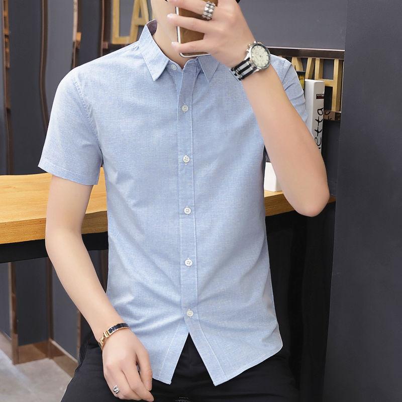 Sommer kortermet skjorte for menn trend mote broderi skjorte Slim arbeids menn profesjonell tommers skjorte